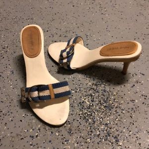 Nine West striped buckle mule heels